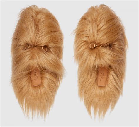 gucci fur slippers cost|gucci chewbacca slippers.